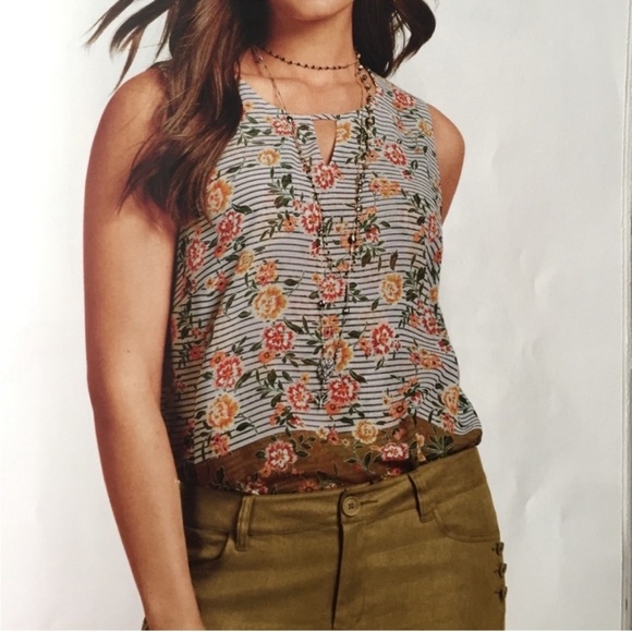 CAbi Penelope Tank Top - Floral and Stripe Mix. EUC size L. Retails $89 - Picture 10 of 12